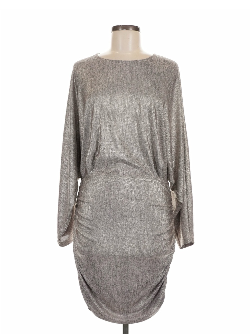 IRO Women's Black Silver Metallic Striped Absalon Ruched Mock Neck Mini Dress